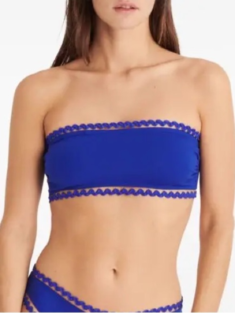 ERES “Mixed” Bandeau Bikini Swim Top with Scalloped Trim Indigo Blue US 10